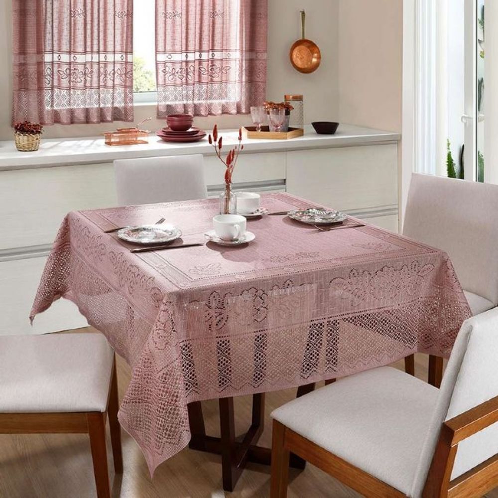 Toalha de Mesa Quadrada em Renda 1,50 m x 1,50 m Interlar - Rose