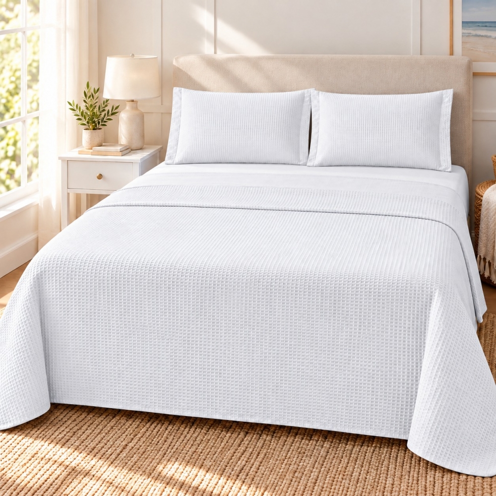 Colcha Piquet Queen 3 Peças Teka Gênova 100% Algodão 235g/m² - Branco