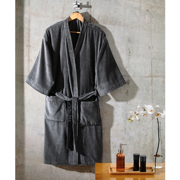 Roupão Adulto com Manga Dohler Velour Confort 100% Algodão - Grafite
