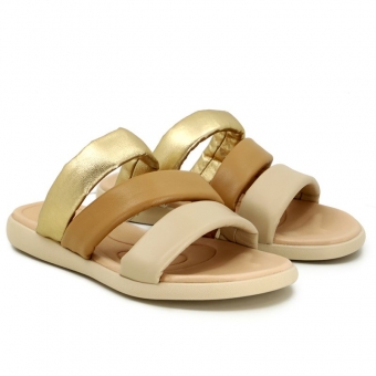 Chinelo Feminino Couro Usaflex Tricolo Metalizado Tiras