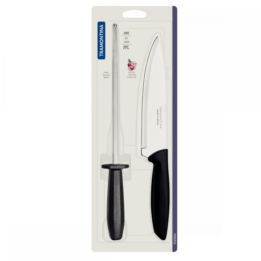 Jogo de Faca com Chaira Tramontina Inox Plenus