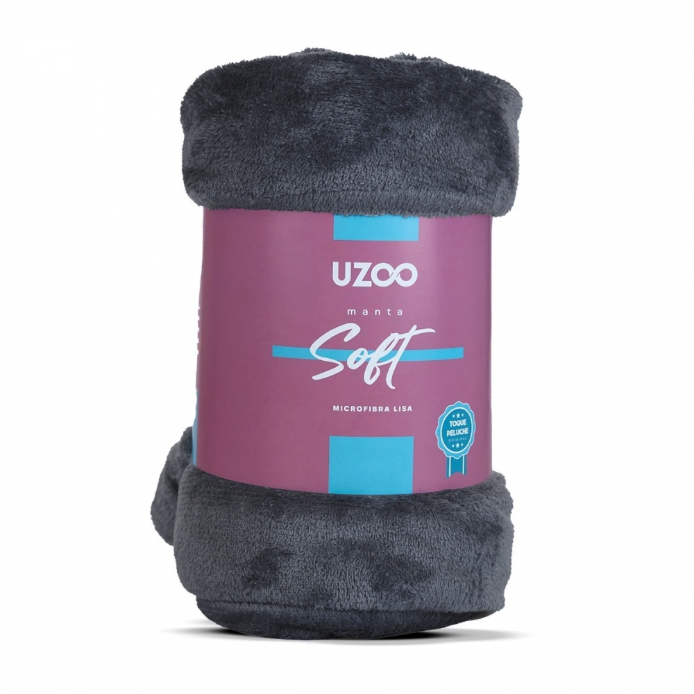 Manta Casal Uzoo Soft Microfibra 1,80 m x 2,00 m Lisa - Grafite