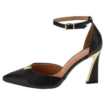 Scarpin Feminino Vizzano Salto Alto Geométrico Pelica Preto