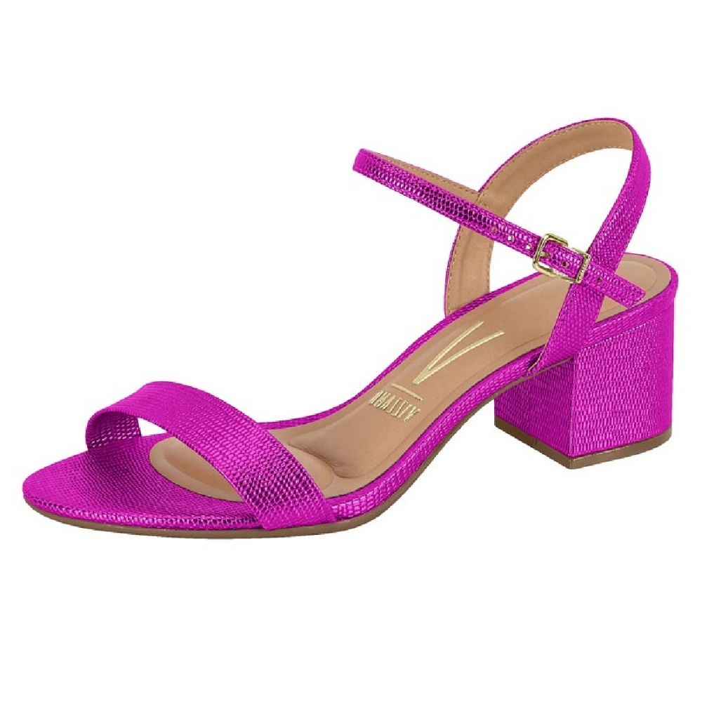 Sandália Feminina Vizzano Salto Bloco Médio Lezard Pink
