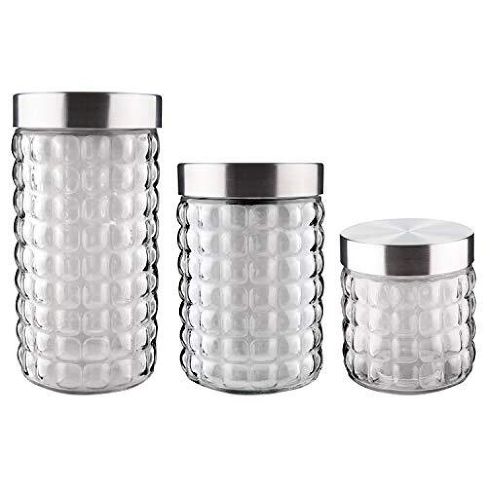 Conjunto de Potes de Vidro com Tampa Inox Euro 3 Pçs Bubble