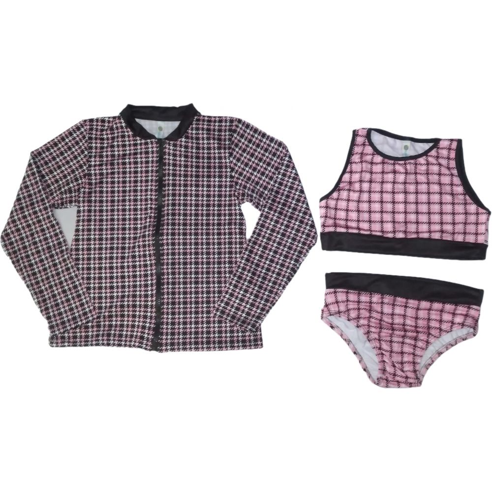 Conjunto de Praia Infantil 3 peças Proteção UV Tube Kids - Xadrez