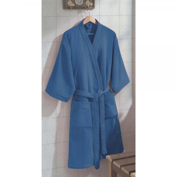 Roupão Adulto com Manga Dohler Velour Confort 100% Algodão - Azul