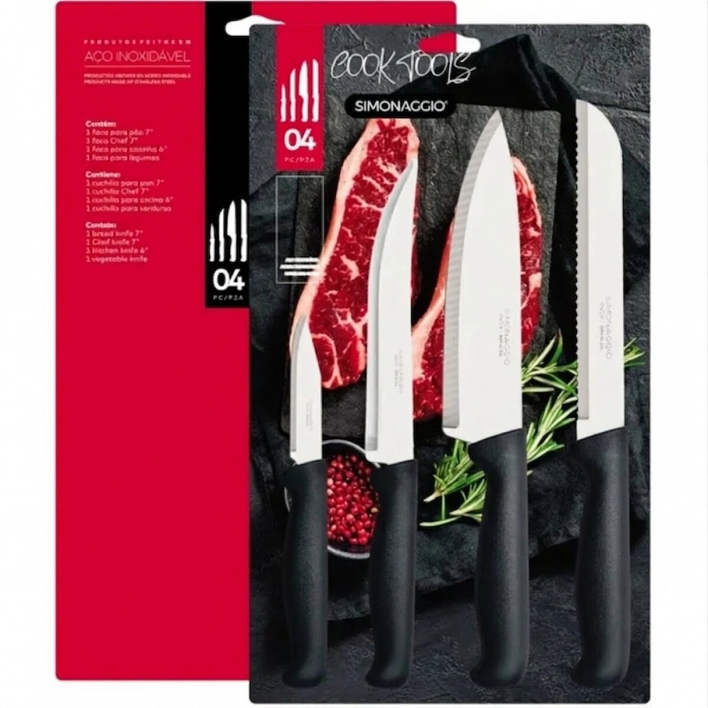 Conjunto de Facas Simonaggio Cook Tools 4 peças - Preto
