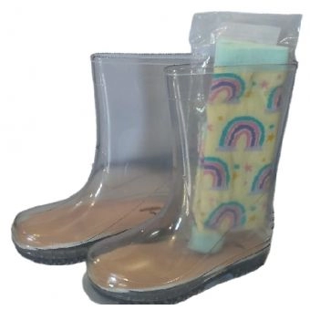 Galocha Infantil com Meias LueLua Cristal Nude Cano Longo