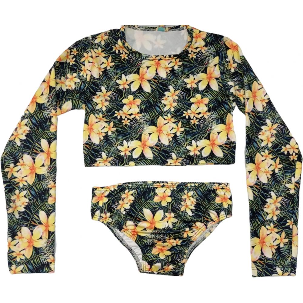 Conjunto de Praia de Menina Proteção UV Tube kids - Flores Amarelas