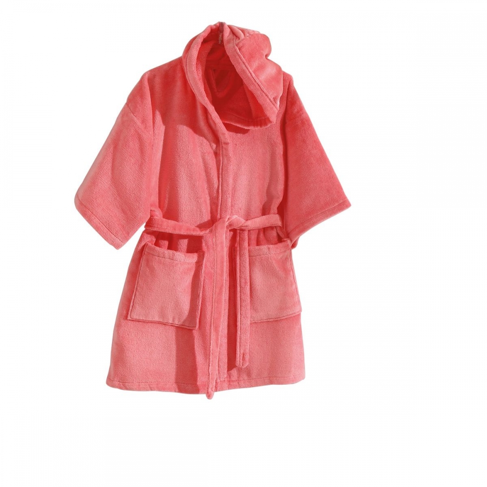 Roupão de Banho com Capuz e Bolso Infantil Dohler Velour Liso - Rosa