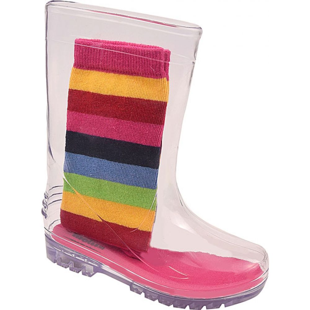 Galocha Infantil com Meias LueLua Cristal Pink Cano Longo - Translúcido