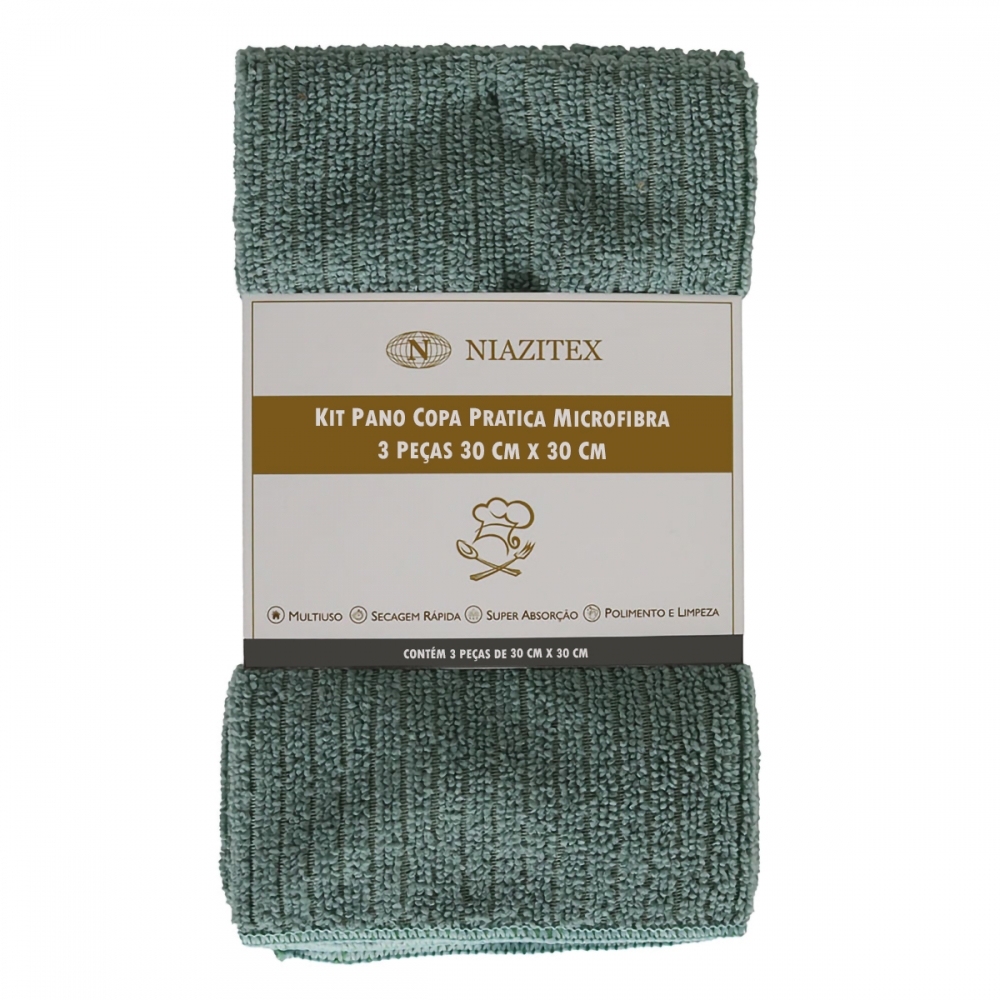Pano Copa Kit 3 Pcs Microfibra Pratica 30x30 - Verde