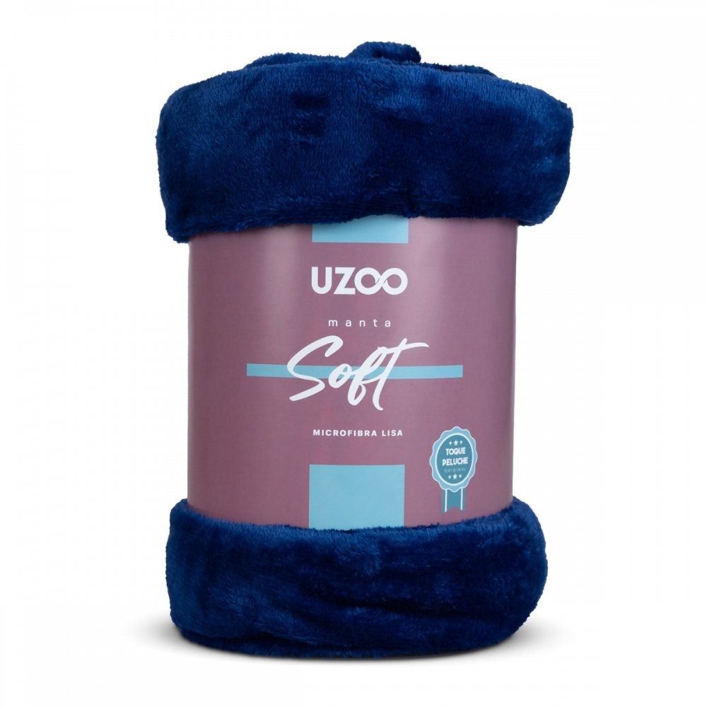 Manta Casal Uzoo Soft Microfibra 1,80 m x 2,00 m Lisa - Azul Marinho
