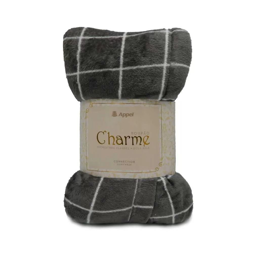Roupão com Capuz Adulto Appel Charme Microfibra Flannel - Squares Grafite