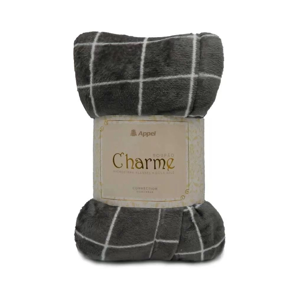 Roupão com Capuz Adulto Appel Charme Microfibra Flannel - Squares Grafite