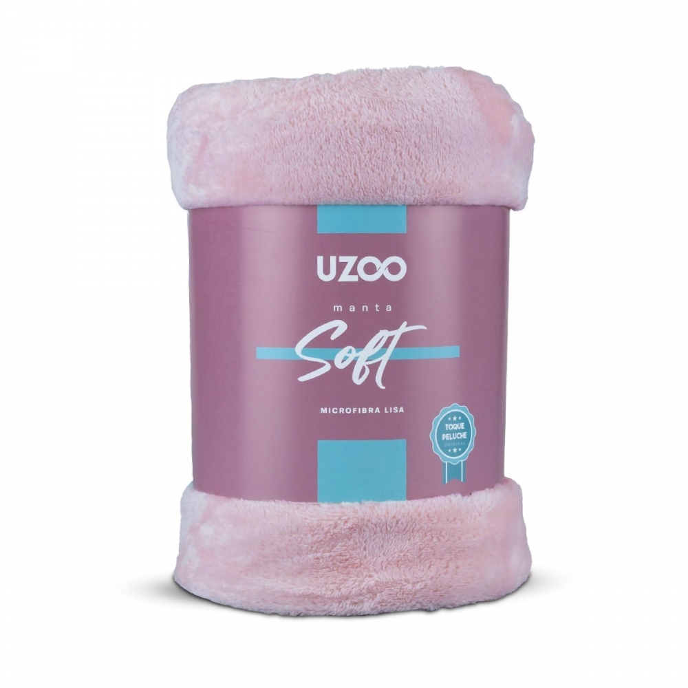 Manta Casal Uzoo Soft Microfibra 1,80 m x 2,00 m Lisa - Rosa