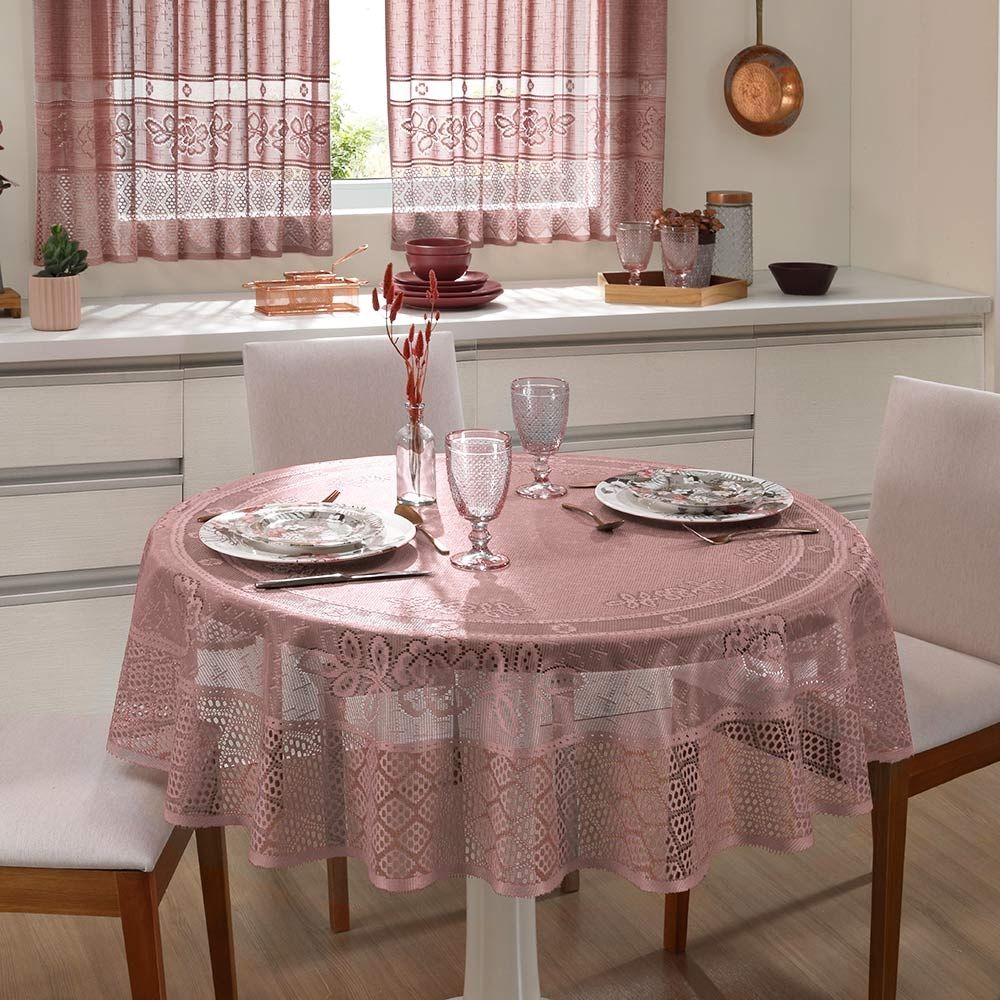 Toalha de Mesa Redonda em Renda 1,50 m Interlar Color - Rose
