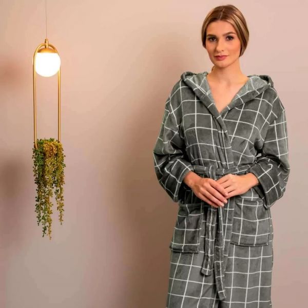 Roupão com Capuz Adulto Appel Charme Microfibra Flannel - Squares Grafite