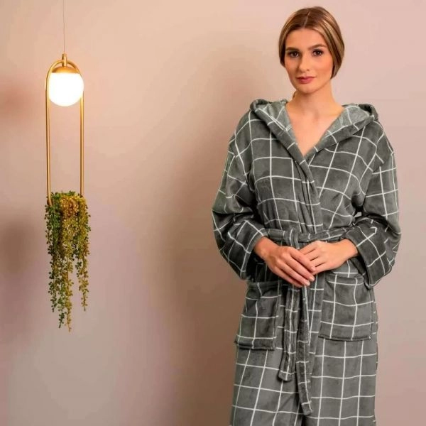 Roupão com Capuz Adulto Appel Charme Microfibra Flannel - Squares Grafite