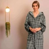 Roupão com Capuz Adulto Appel Charme Microfibra Flannel - Squares Grafite