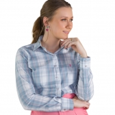 Camisa Social Feminina Manga Longa Baumgarten Woman Tradicional Xadrez - 6468 Azul/Branco/Cinza/Rosa