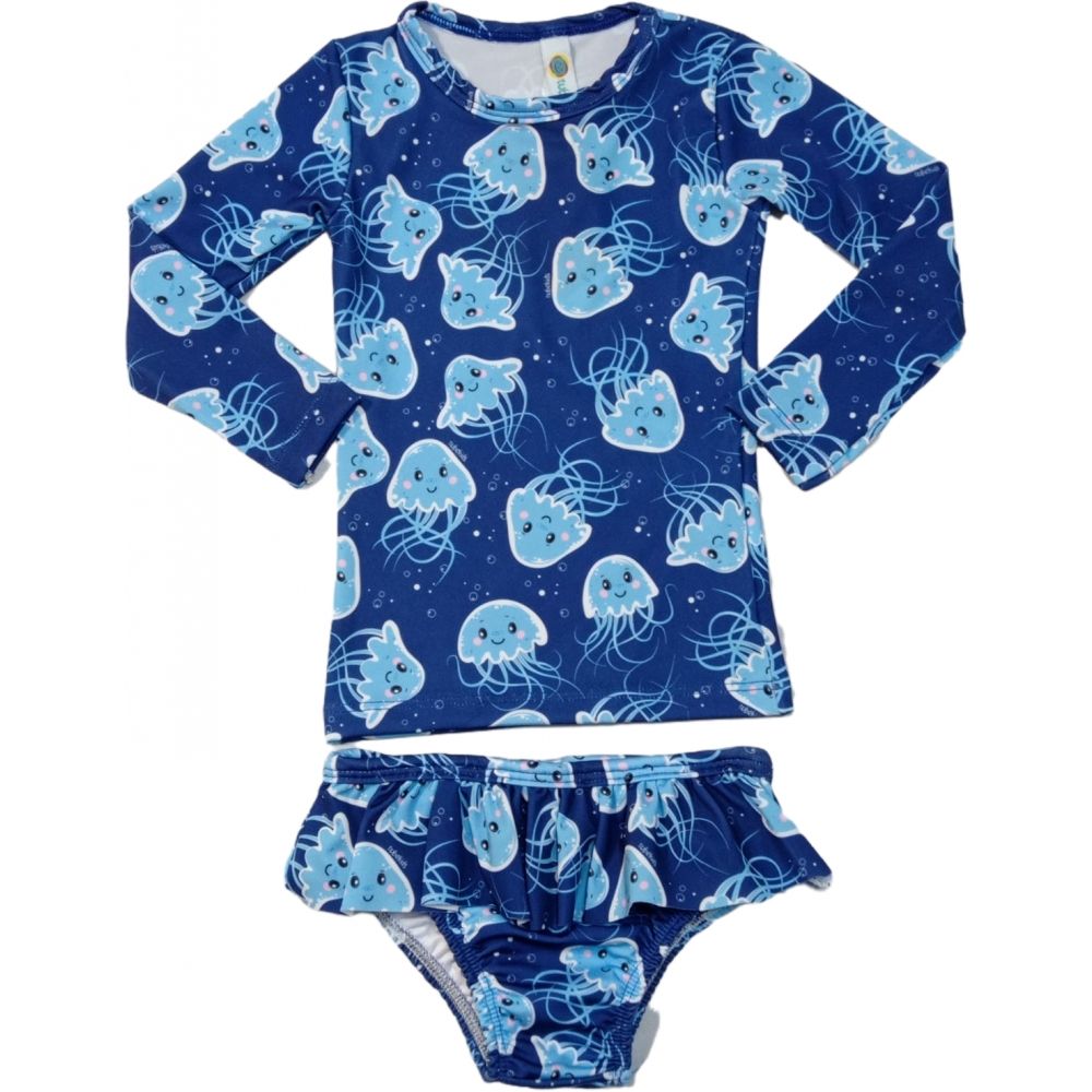 Conjunto Infantil Feminino Praia e Piscina Azul Água Viva - Mundo