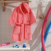 Roupão de Banho com Capuz e Bolso Infantil Dohler Velour Liso - Rosa