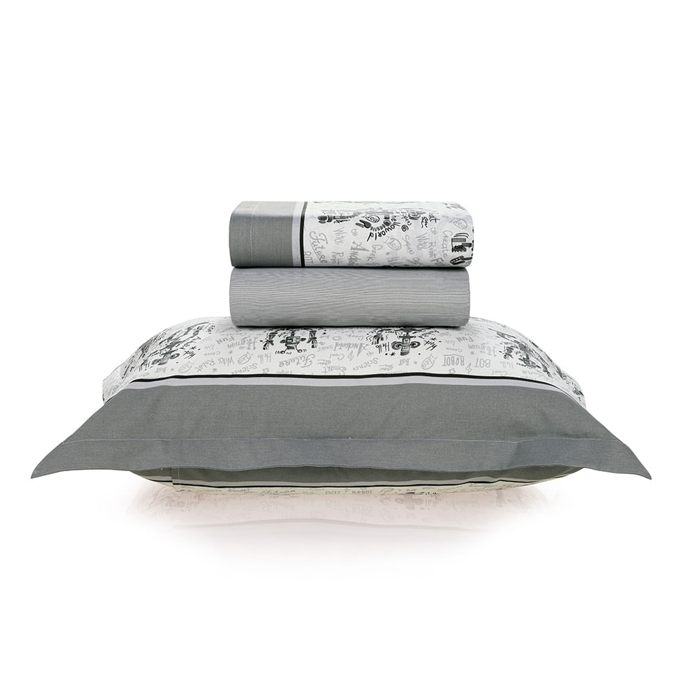 Kit Colcha Solteiro Infantil 2 pçs Karsten 180 Fios Robôs