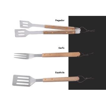 Kit Churrasco Brinox 3 Peças em Madeira e Aço Inoxidável