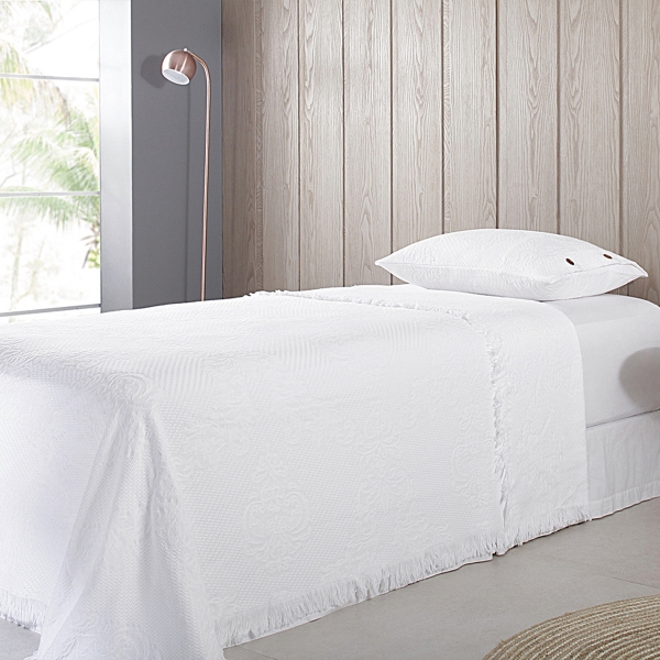 Colcha Solteiro Buddemeyer Medalhão com Franja - Branco - 1011