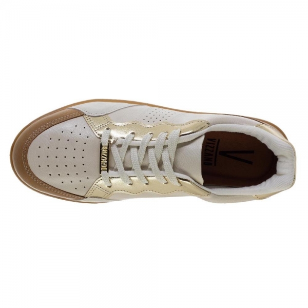 Tênis Feminino Vizzano Sneaker Bicolor Metalizado - Branco Off/Areia