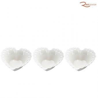 Jogo 3 Petisqueira Bowls Coração em Porcelana Dynasty