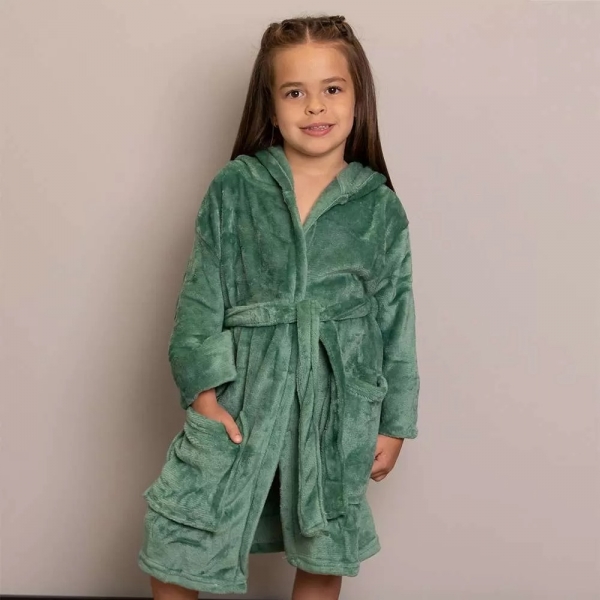 Roupão Kids com Capuz Appel Microfibra Flannel - Verde Bosque