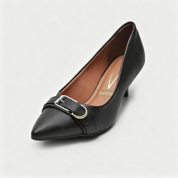Sapato Feminino Vizzano Scarpin Pelica Bico Fino - Preto